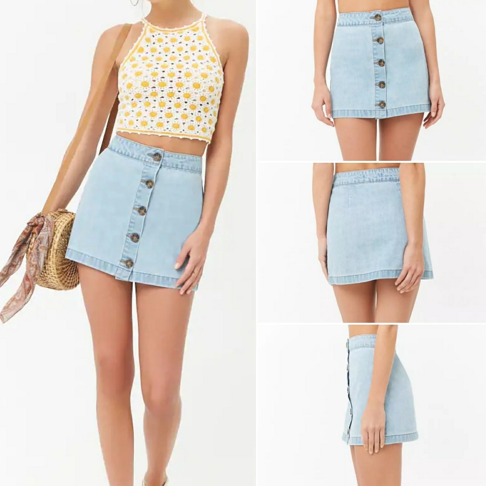 Nwt! Forever 21 Light Blue Denim Skirt